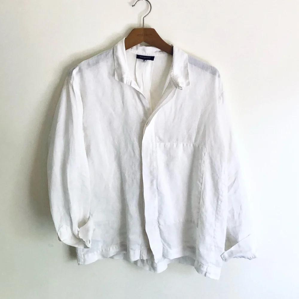 Eskandar 100% linen white button down - Picture 7 of 16